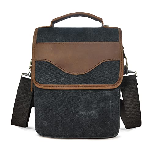 Le'aokuu Herren Canvas und echtes Leder Design One Shoulder Messenger Umhängetasche für Herren Satchel 144 (Schwarz) von Le'aokuu