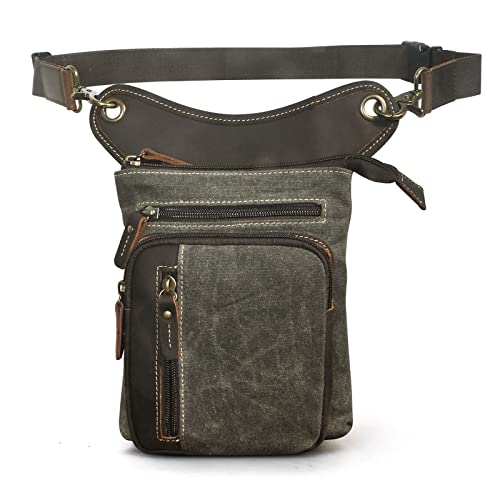 Le'aokuu Herren Canvas und echtes Leder Messenger wasserdichte Hüfttasche Outdoor Schulter Drop Leg Oberschenkeltasche 211-11 (Grün) von Le'aokuu