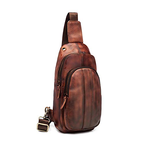 Le'aokuu Herren Echtes Leder Brusttasche Crossbody Bag Sling Bag Schultertasche Gurteltasche Umhängetasche Rucksack Brustbeutel Für Outdoor Sport Reisen (8006 Weinrot) von Le'aokuu