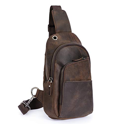 Le’aokuu Herren Echtes Leder Hüfttasche Brusttasche Bauchtsche Crossbody Bag Sling Bag Schultertsche Brustbeutel Alltag Sport Tasche 8010 (8010 A Braun) von Le'aokuu