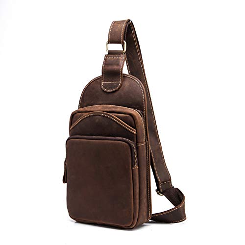 Le'aokuu Herren Echtes Leder Brusttasche Umhängetasche Crossbody Bag Reisen Outdoor Lässig Wanderruchsäcke 9977 (9977 Dunkel Braun 2) von Le'aokuu