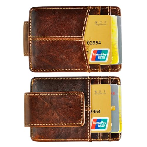 Le’aokuu Herren Echtes Leder Geldbörse Dollar Clip Kreditkartenetui Kreditkartenetui Schlanke Handliche Brieftasche 1017 (A RFID Kaffeebraun) von Le'aokuu