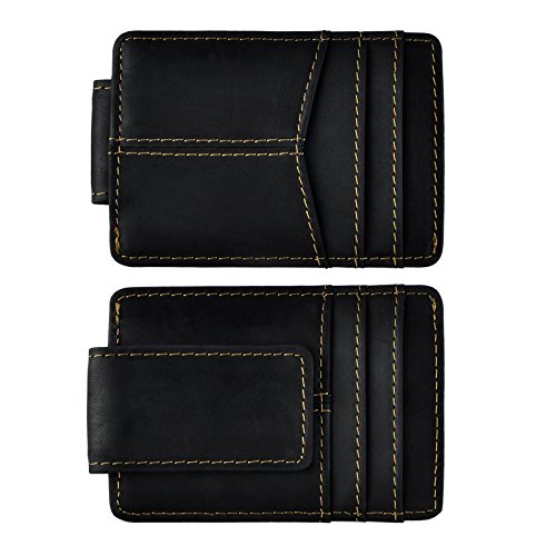 Le’aokuu Herren Echtes Leder Geldbörse Dollar Clip Kreditkartenetui Kreditkartenetui Schlanke Handliche Brieftasche 1017 (B Schwarz) von Le'aokuu