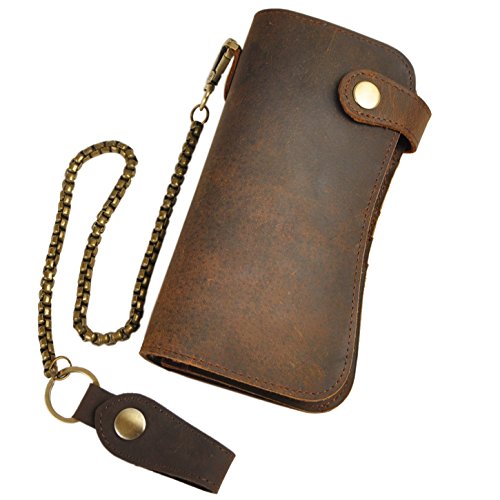Le’aokuu Herren Echtes Leder Geldbörse Organizer Doppelte Scheckheft Brieftasche Lange Kette Emboss Geldbeutel W1088 (W1088 Braun) von Le'aokuu