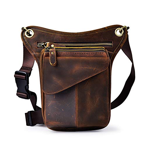 Le'aokuu Herren Echtes Leder Rucksäcke Beinbeutel Beintasche Hüfttasche Hip Bum Weist Pack Outdoor Messenger Bag 211-3(211-3 A Braun) von Le'aokuu