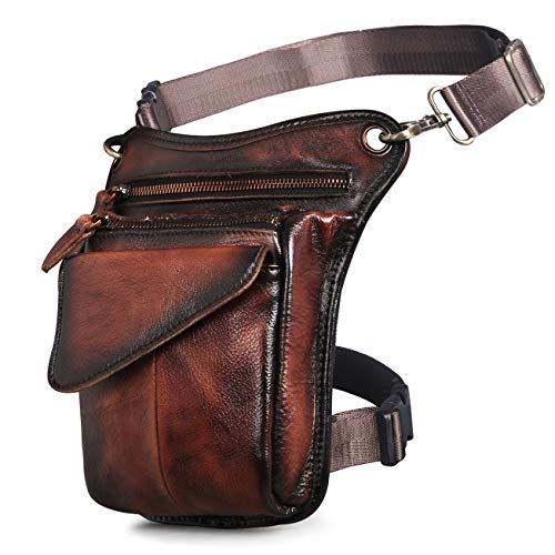 Le'aokuu Herren Echtes Leder Rucksäcke Beinbeutel Beintasche Hüfttasche Hip Bum Weist Pack Outdoor Messenger Bag 211-3(211-3 B3 Burgund) von Le'aokuu