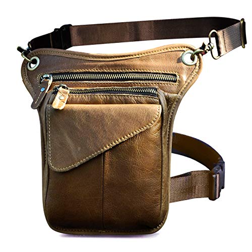 Le'aokuu Herren Echtes Leder Rucksäcke Beinbeutel Beintasche Hüfttasche Hip Bum Weist Pack Outdoor Messenger Bag 211-3(211-3 B2 Hellbraun) von Le'aokuu