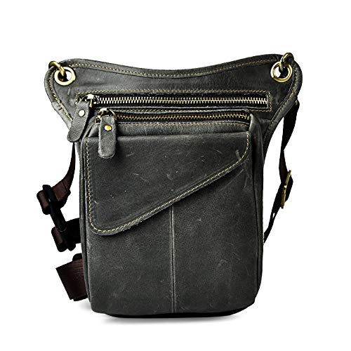 Le'aokuu Herren Echtes Leder Rucksäcke Beinbeutel Beintasche Hüfttasche Hip Bum Weist Pack Outdoor Messenger Bag 211-3(211-3 A2 Grau) von Le'aokuu