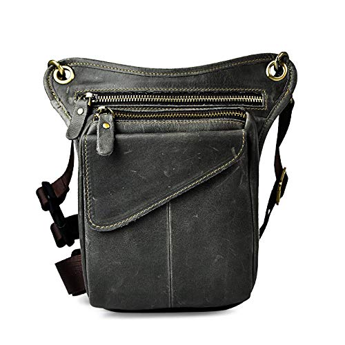 Le'aokuu Herren Echtes Leder Rucksäcke Beinbeutel Beintasche Hüfttasche Hip Bum Weist Pack Outdoor Messenger Bag 211-3 von Le'aokuu
