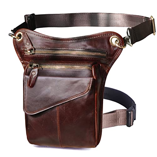 Le'aokuu Herren Echtes Leder Rucksäcke Beinbeutel Beintasche Hüfttasche Hip Bum Weist Pack Outdoor Messenger Bag 211-3(211-3 C2 Kaffeebraun) von Le'aokuu