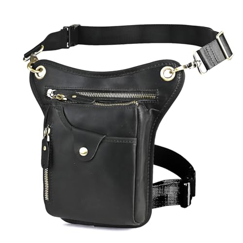 Le'aokuu Herren Echtes Leder Tasche Beinbeutel Beintasche Außenbeintasche Beinbeuteltasche Reisen Hüfttasche Wandern Klettern Oberschenkeltasche für Männer Frauen 211-5 von Le'aokuu