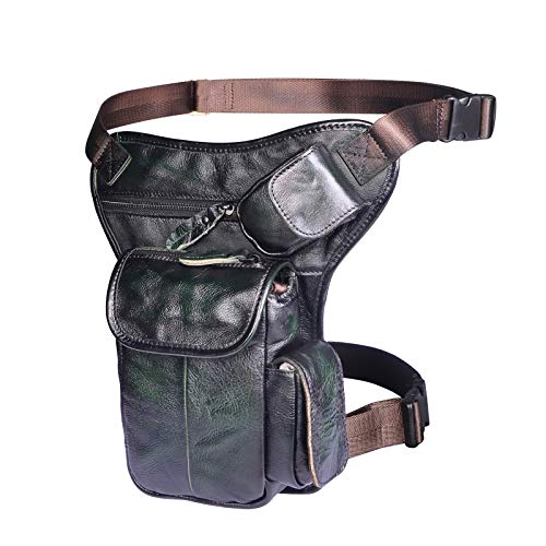 Le'aokuu Herren Echtes Leder Tasche Beinbeutel Beintasche Außenbeintasche Hüfttasche Drop Leg Thigh Bag Motorrad Tactical Messenger Bag 3106 (3106 C2 Grün) von Le'aokuu