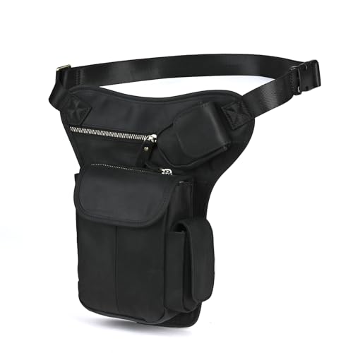 Le'aokuu Herren Echtes Leder Tasche Beinbeutel Beintasche Außenbeintasche Hüfttasche Drop Leg Thigh Bag Motorrad Tactical Messenger Bag 3106 von Le'aokuu