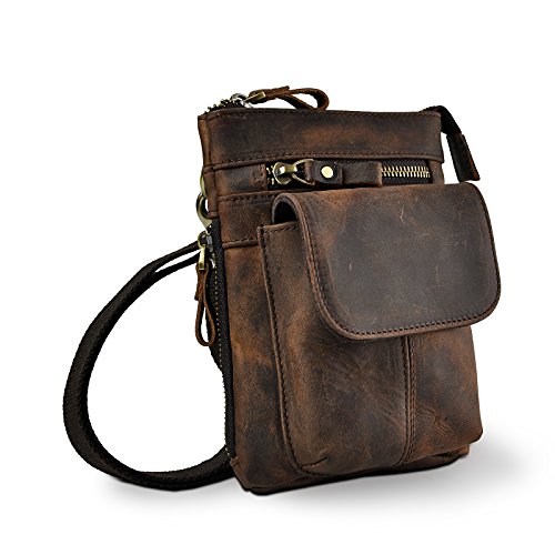 Le'aokuu Herren Echtes Leder Tasche Hüfttasche Hip Bum Fanny Belt Waist Pack Bauchtasche Kleines Haken Schultertasche Lassig Freizeit 611-18 (1 Dunkebraun) von Le'aokuu