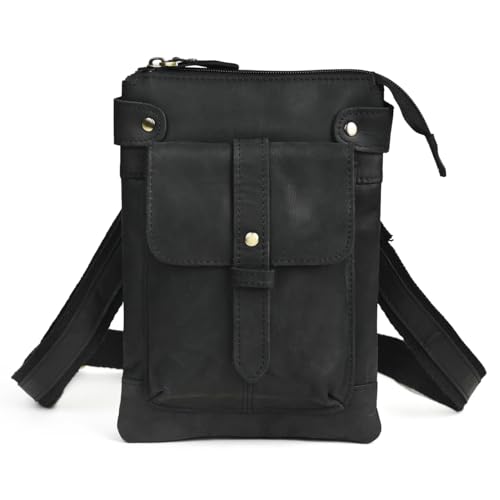 Le'aokuu Herren Echtes Leder Tasche Hüfttasche Hip Bum Belt Waist Pack Messenger Bag Handytasche 8711 von Le'aokuu