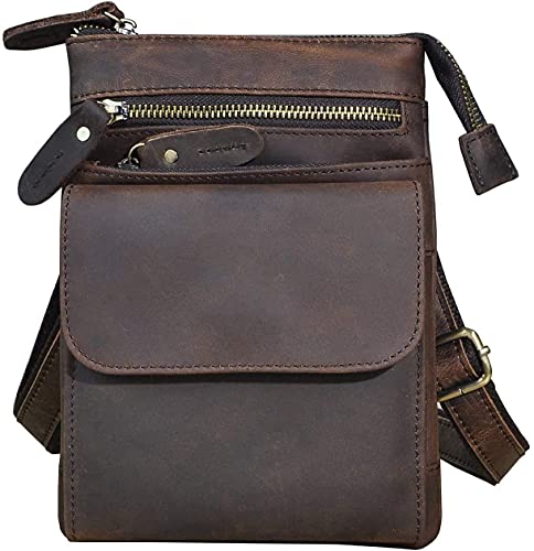 Le'aokuu Herren Echtes Leder Tasche Hüfttasche Hip Bum Fanny Belt Waist Pack Schultertasche Kleine Haken Tasche Handytasche Lassig 6553 (6553 (Braun 1)) von Le'aokuu