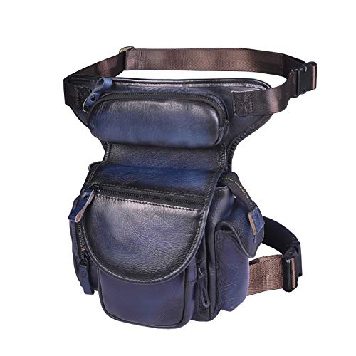 Le'aokuu Herren Echtes Leder Tasche Schultertasche Gürteltasche Beinbeutel Beintasche Hüfttasche Drop Leg Thigh Bag Motorrad Radfahren Messenger Bag 3109 (3109 D Blau) von Le'aokuu