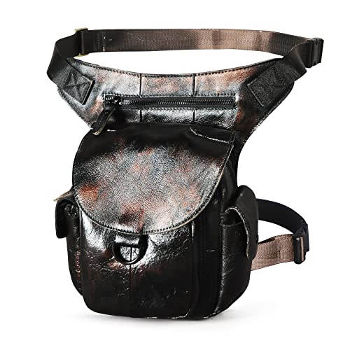 Le'aokuu Herren Echtes Leder Tasche Schultertasche Gürteltasche Beinbeutel Beintasche Hüfttasche Drop Leg Thigh Bag Reisen Messenger Bag 9938（B Dunkel-Koffer） von Le'aokuu