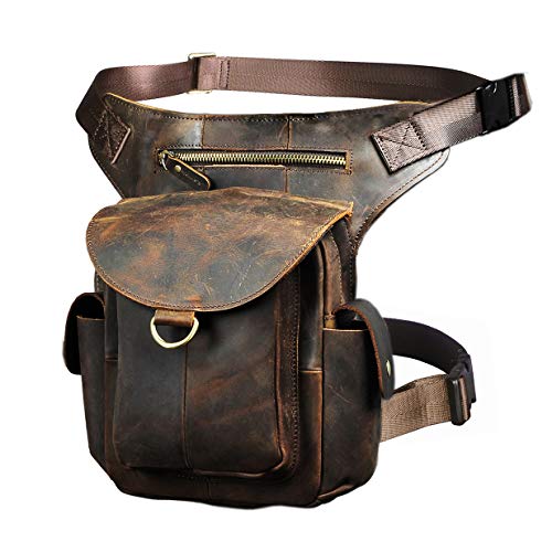 Le'aokuu Herren Echtes Leder Tasche Schultertasche Gürteltasche Beinbeutel Beintasche Hüfttasche Drop Leg Thigh Bag Reisen Messenger Bag 9938 (01 Braun) von Le'aokuu