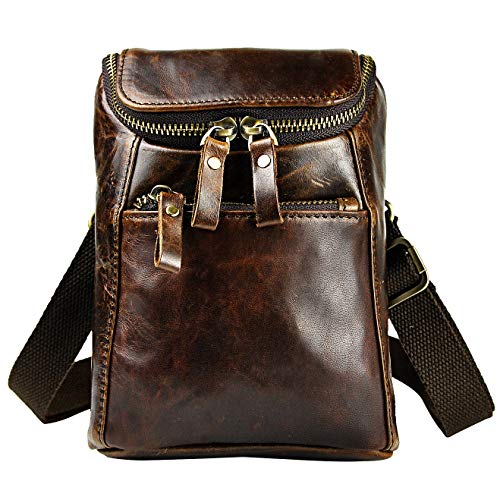 Le'aokuu Herren Echtes Leder Umhängetasche Gürteltasche Kleines Matel Haken Hüfttasche Crossbody Bag 611-34 (611-34 Kaffeebraun) von Le'aokuu