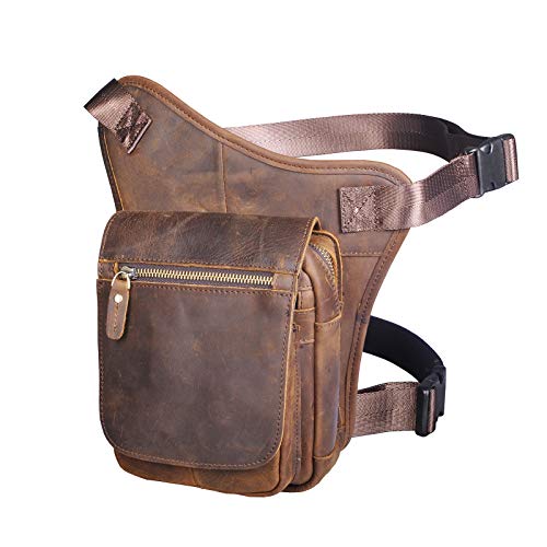 Le'aokuu Herren Leder Messenger Umhängetasche Motorrad Tactic Fanny Gürtel Gürteltasche Packung Beutel Tasche 6915 (6915 Braun) von Le'aokuu