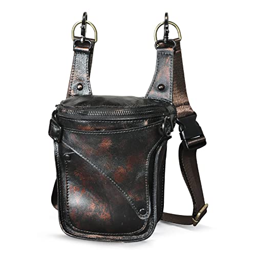 Le'aokuu Herren Leder Motorrad Hüfttasche Messenger Schulter Drop Leg Bag (9326 B Schwarzer Kaffee) von Le'aokuu