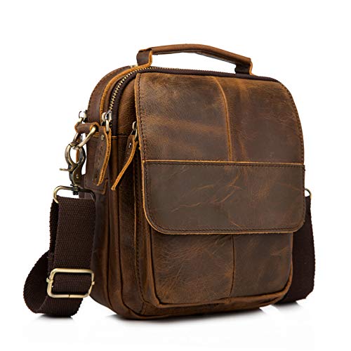 Le'aokuu Herren Schultertasche Crazy Horse Leder Cross Body Messenger Bags Schultasche (148 Braun) von Le'aokuu