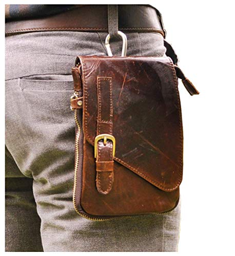 Le'aokuu Herren Verrückt Pferd Leder Tasche Freizeit Universität Schultasche Reisetasche Schultertasche Messenger Bag (611-1 A Kaffeebraun-Klein) von Le'aokuu