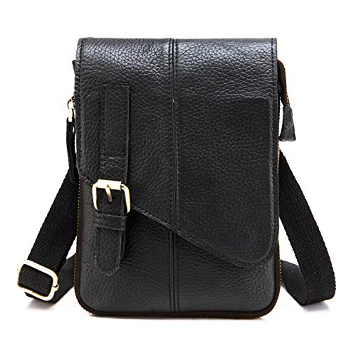 Le'aokuu Herren Verrückt Pferd Leder Tasche Freizeit Universität Schultasche Reisetasche Schultertasche Messenger Bag 611 (611-1 A-Schwarz Groß) von Le'aokuu