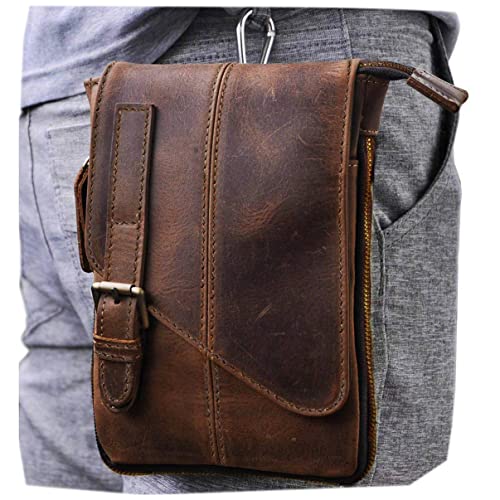 Le'aokuu Herren Verrückt Pferd Leder Tasche Freizeit Universität Schultasche Reisetasche Schultertasche Messenger Bag 611 (611-1 Dunkebraun-Größ) von Le'aokuu