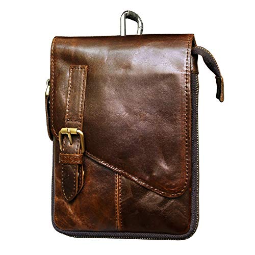 Le'aokuu Herren Verrückt Pferd Leder Tasche Freizeit Universität Schultasche Reisetasche Schultertasche Messenger Bag 611 (611-1 Kaffee groß 3) von Le'aokuu