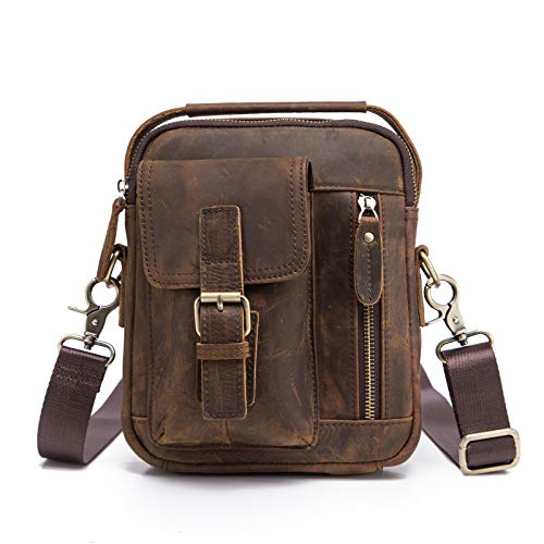 Le'aokuu Herren Verrücktes Pferd Leder Tasche Hüfttasche Hip Bum Fanny Belt Waist Pack Bauchtasche Schuletasche Lassig Reisen Outdoors Bag (207 A Dunkelbraun) von Le'aokuu