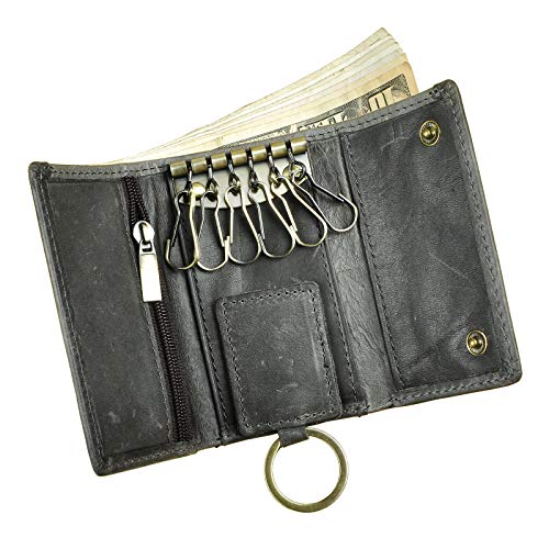 Le’aokuu Schlüsseletui Mini Leder Schlüsselanhänger Ledergeldbörse Kleine Geldbörse Damen Herren Autoschlüssel Tasche Schlüsselmäppchen (1064 Gray) von Le'aokuu