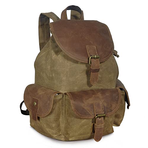 Le'aokuu Wasserdichter Rucksack aus Segeltuch und echtem Leder für Herren, Outdoor-Rucksack, Reise-Umhängetasche, Business-Laptop-Tagesrucksack (9950 Braun) von Le'aokuu