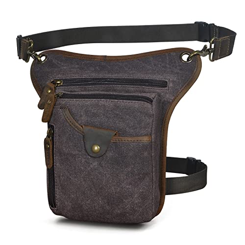 Le'aokuu Wasserdichte Hüfttasche aus Segeltuch und echtem Leder für Herren, Messenger-Schultertasche, Beintasche 211-5 (0 Dunkelbraun) von Le'aokuu