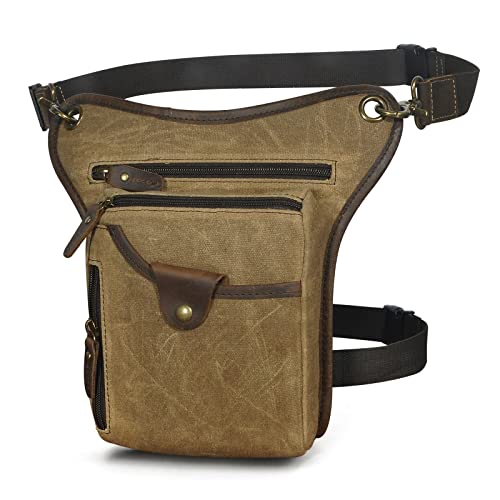 Le'aokuu Wasserdichte Hüfttasche aus Segeltuch und echtem Leder für Herren, Messenger-Schultertasche, Beintasche 211-5 (Braun) von Le'aokuu
