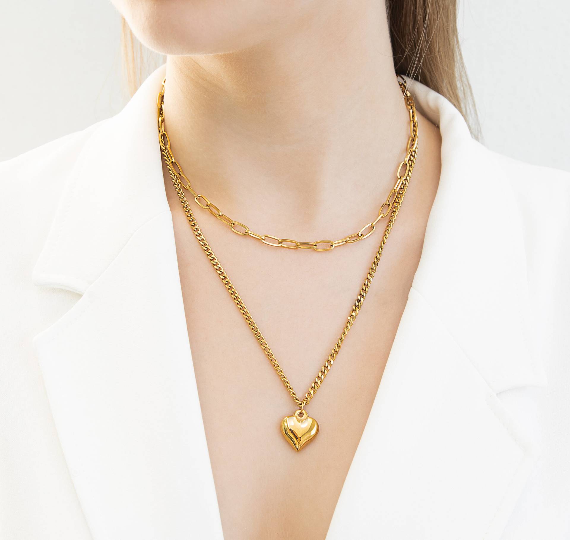 Gold Doppellagige Halskette, Liebe Herz Herz, Doppelkette, Kette, Goldkette von LeAddaJewelry