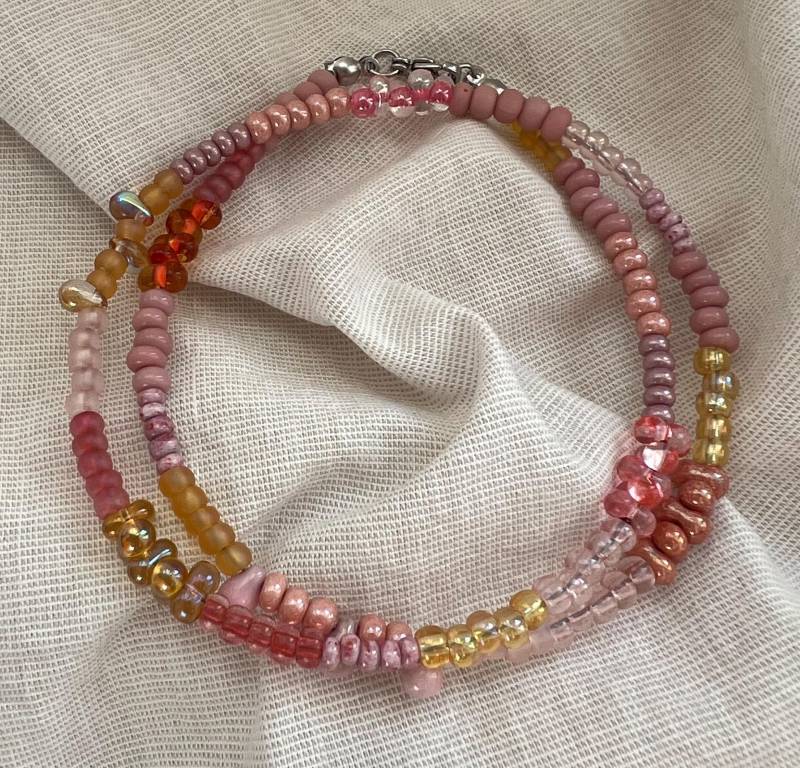 Perlenkette „Rosa-Bernstein" Aus Glasperlen/Rocailles, Halskette Perlen von LeAmiPearls