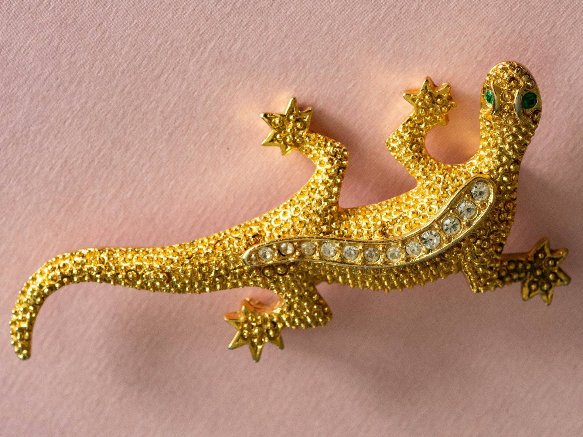 Fab Gold & Kristall Gecko Eidechse Salamander Brosche Fab Gold & Kristall Gecko Eidechse Salamander Brosche von LeBelVintageJewelry