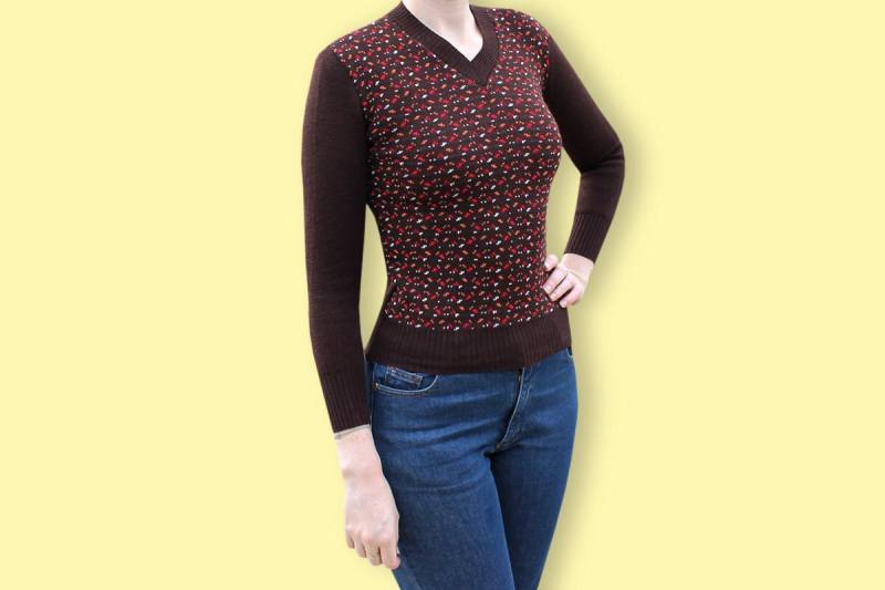 70Er Jahre Braun Rot & Orange Bunt Pullover - Hipster V-Ausschnitt Melierter Unisex Adrette Gesprenkelten Mod Herbst Farbe von LeBiquette