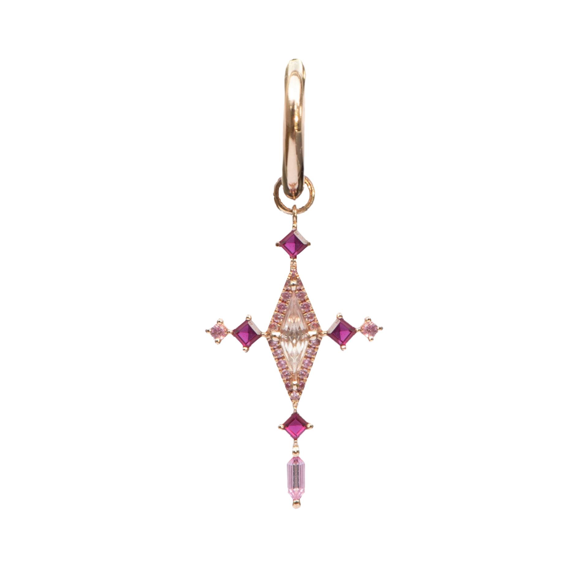 The Padparadscha and Ruby Cross Hoop Earring von LeBlanc