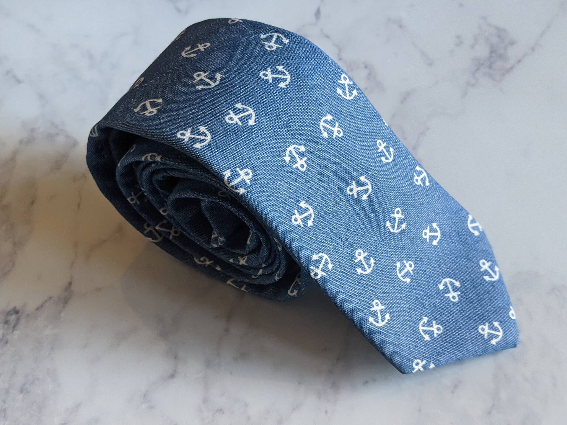 Blauer Anker Druck Baumwolle Krawatte von LeBonHomme