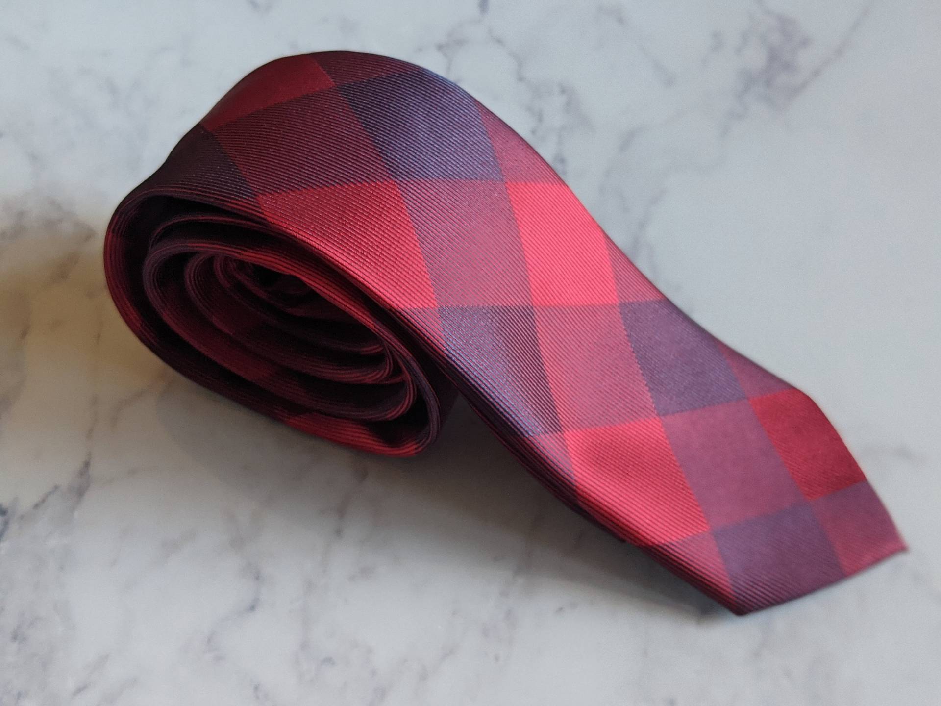 Herren Rot Karierte Krawatte von LeBonHomme