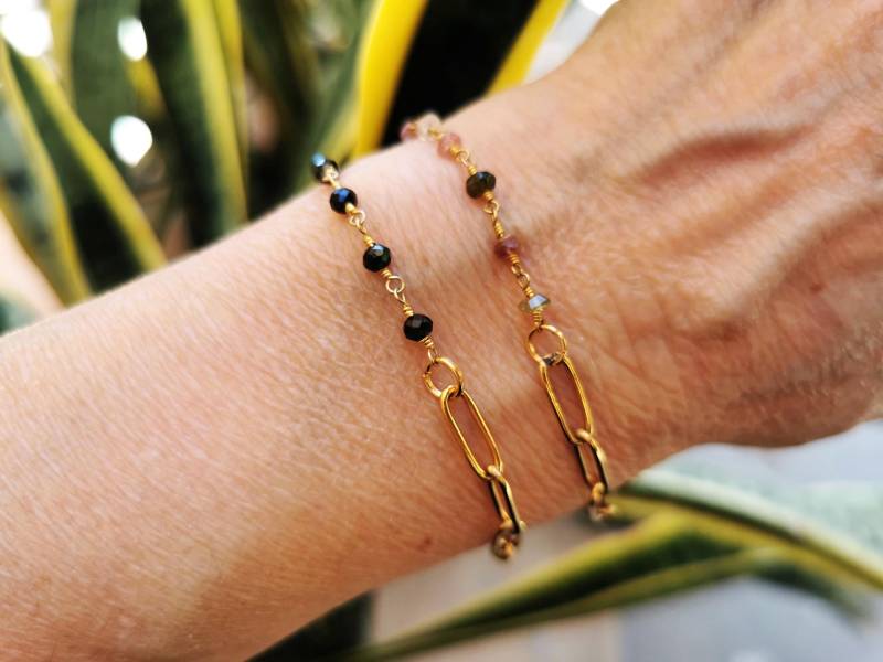 Minimalist Perlen Armband Set 24K Vergoldete Boho Edelstein Armbänder von LeBoudoirByK