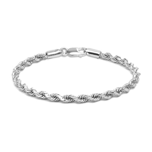 LeCalla 925 Sterling Silber Italienisch Diamond-Cut geflochtene Seilkette Armband für Frauen 8 Zoll von LeCalla