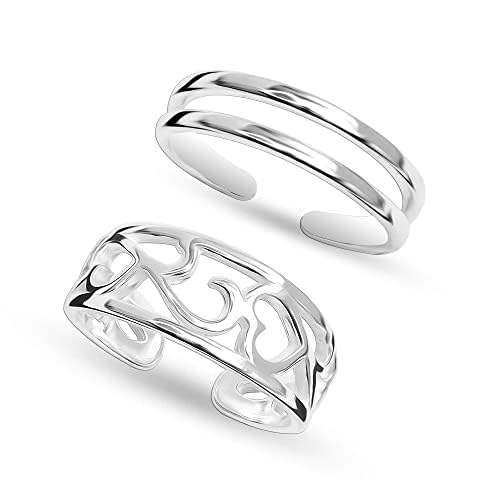 LeCalla 2 Stück 925 Sterling Silber Herz Hawaii Blatt Band Schwanz Zehenringe Offen Einstellbar für Damen von LeCalla