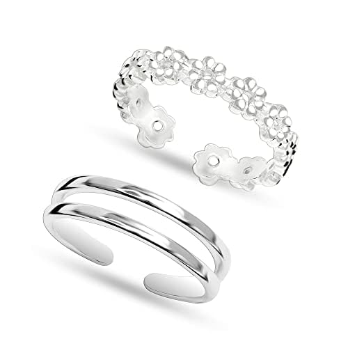 LeCalla 2 Stück 925 Sterling Silber Niedlicher Blumen-Band-Ring offen verstellbare Zehenringe für Frauen von LeCalla