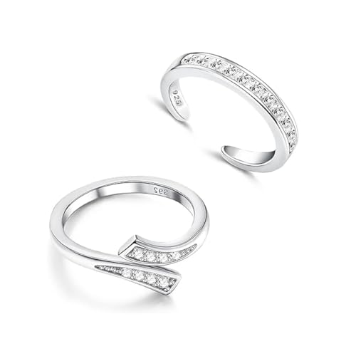 LeCalla 2Pcs 925 Sterling Silber Zehenringe Set für Frauen | Cubic Zirkonia verstellbare Band Ringe | Sommer Barfuß-Schmuck von LeCalla