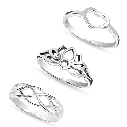 LeCalla 3 Pcs 925 Sterling Silber Herz Unendlichkeit keltischen Knoten niedlich Blume Ring offen verstellbare Zehenringe für Frauen von LeCalla