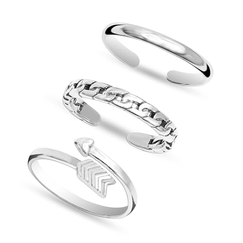 LeCalla 3 Stück 925 Sterling Silber Panzerglied Pfeilband offen verstellbarer Zehenring für Damen von LeCalla